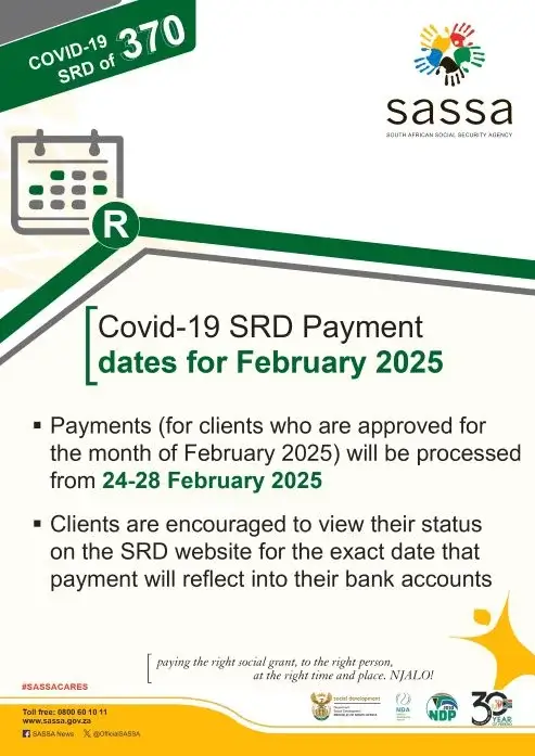 SASSA SRD R370 Payment Dates February 2025